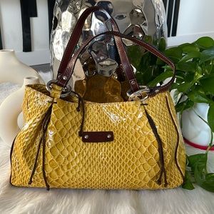 CLAUDIA FIRENZE Italy Genuine Leather Croco Embossed Orange Brown Bag.